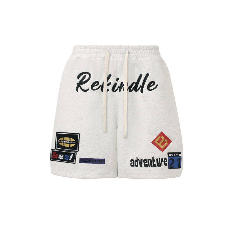 High Street Hip Hop Embroidered Letter Five-Quarter Pants Men Loose Street Style Wide Leg Sports Shorts