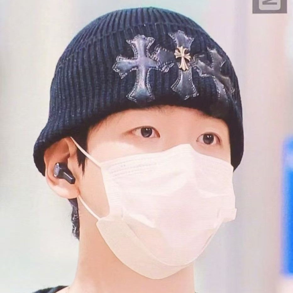 Knitted Hat with Cross Design Warm Ear Protection Beanie