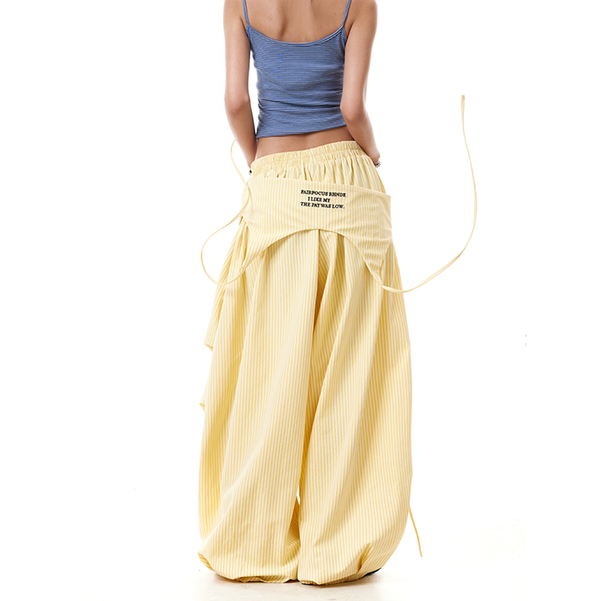 Strap striped casual wide leg pants fart curtain parachute pants