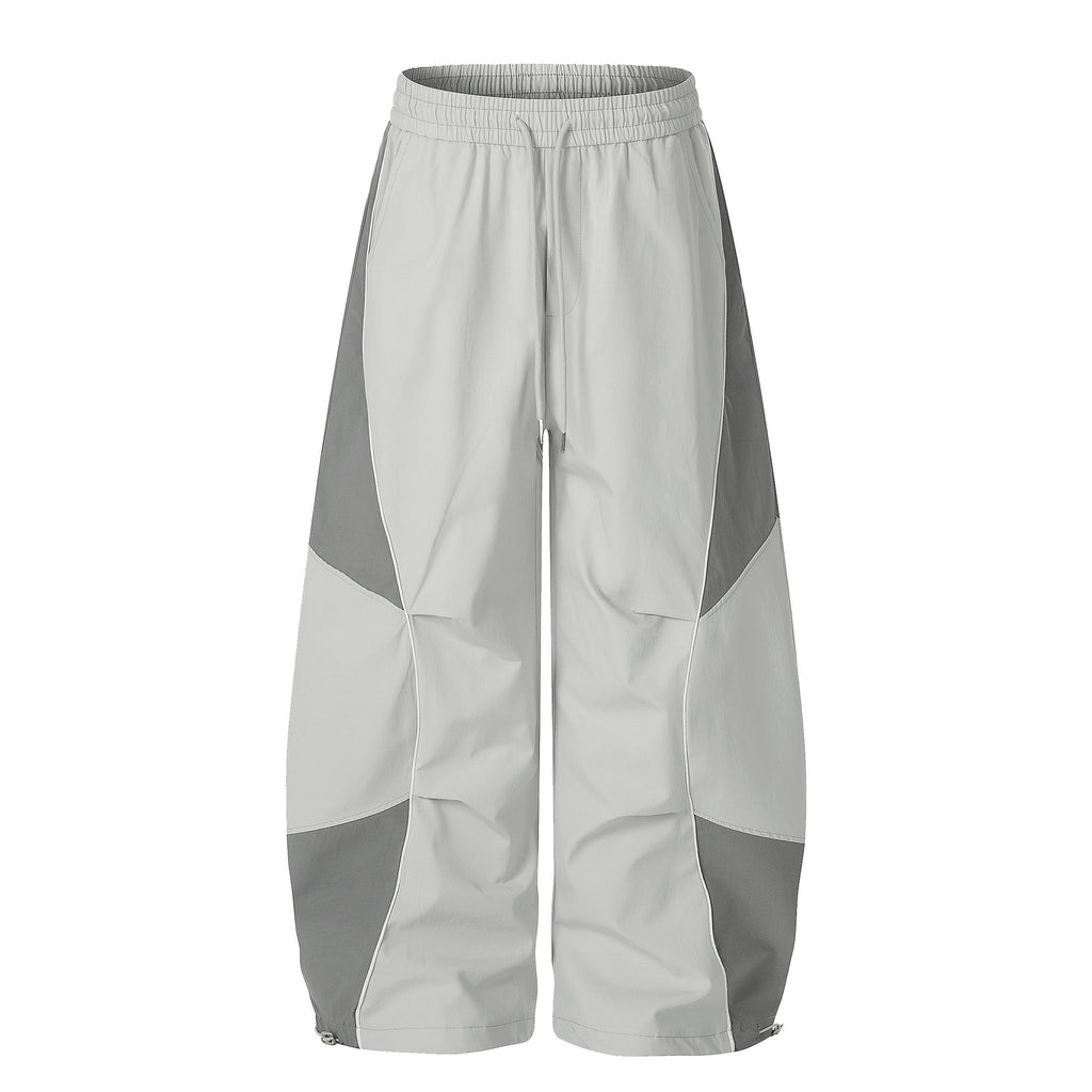 Color-blocked Drawstring Cuffed Wide Leg Pants Parachute Pants Loose Slimming Unisex Trendy Casual Long Pants