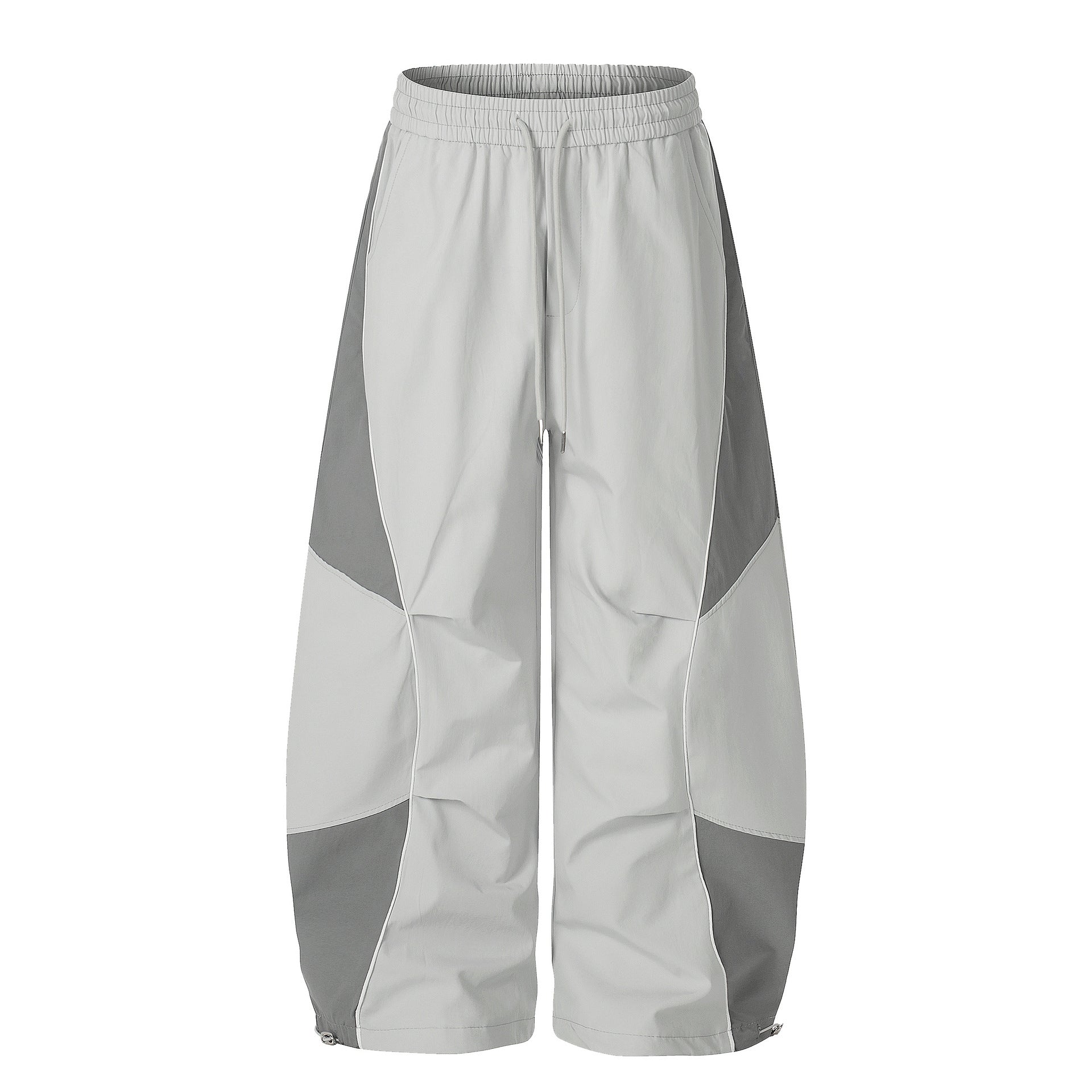 Color-blocked Drawstring Cuffed Wide Leg Pants Parachute Pants Loose Slimming Unisex Trendy Casual Long Pants