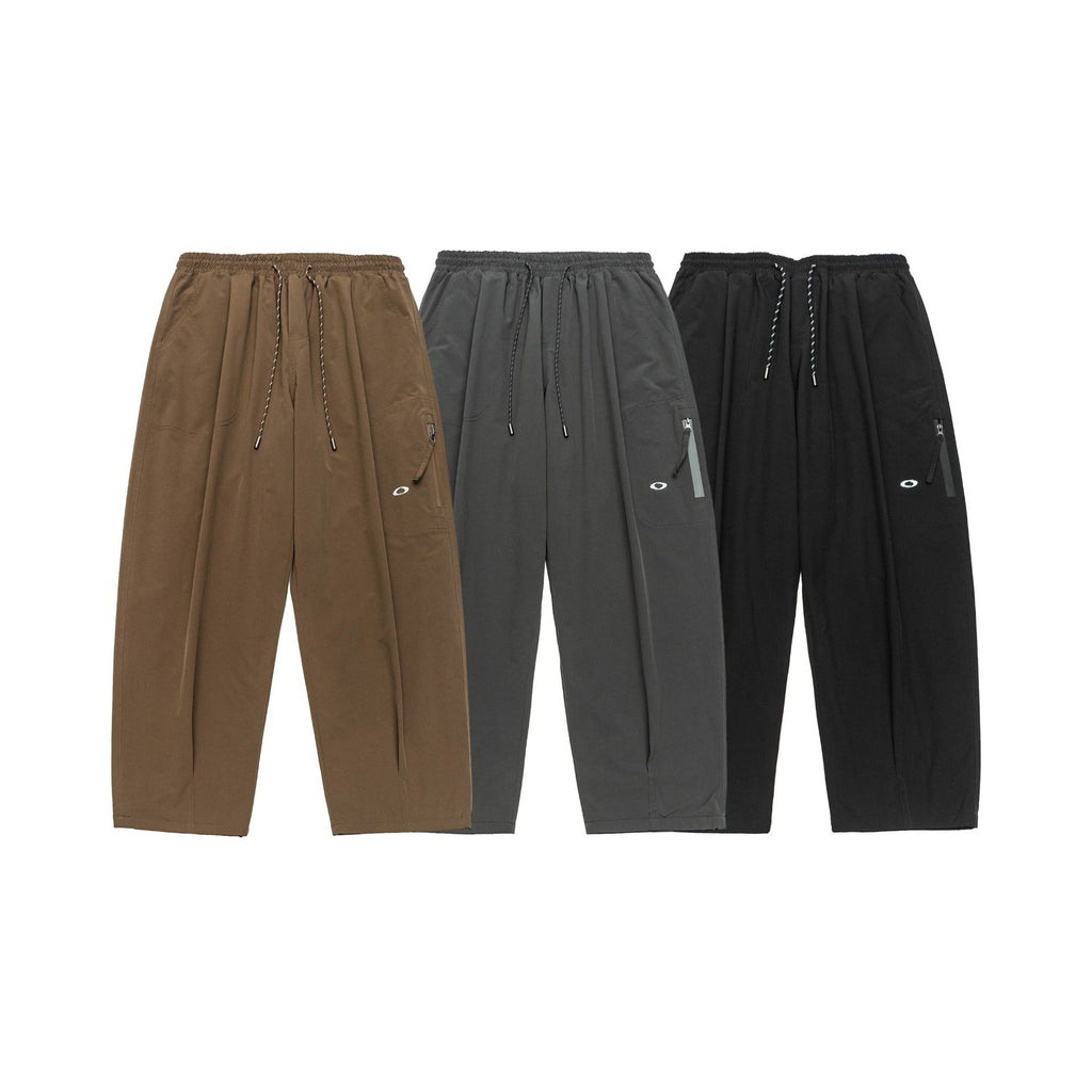 Embroidered Zipper Pocket Loose Pants Men's Velvet Parachute Pants