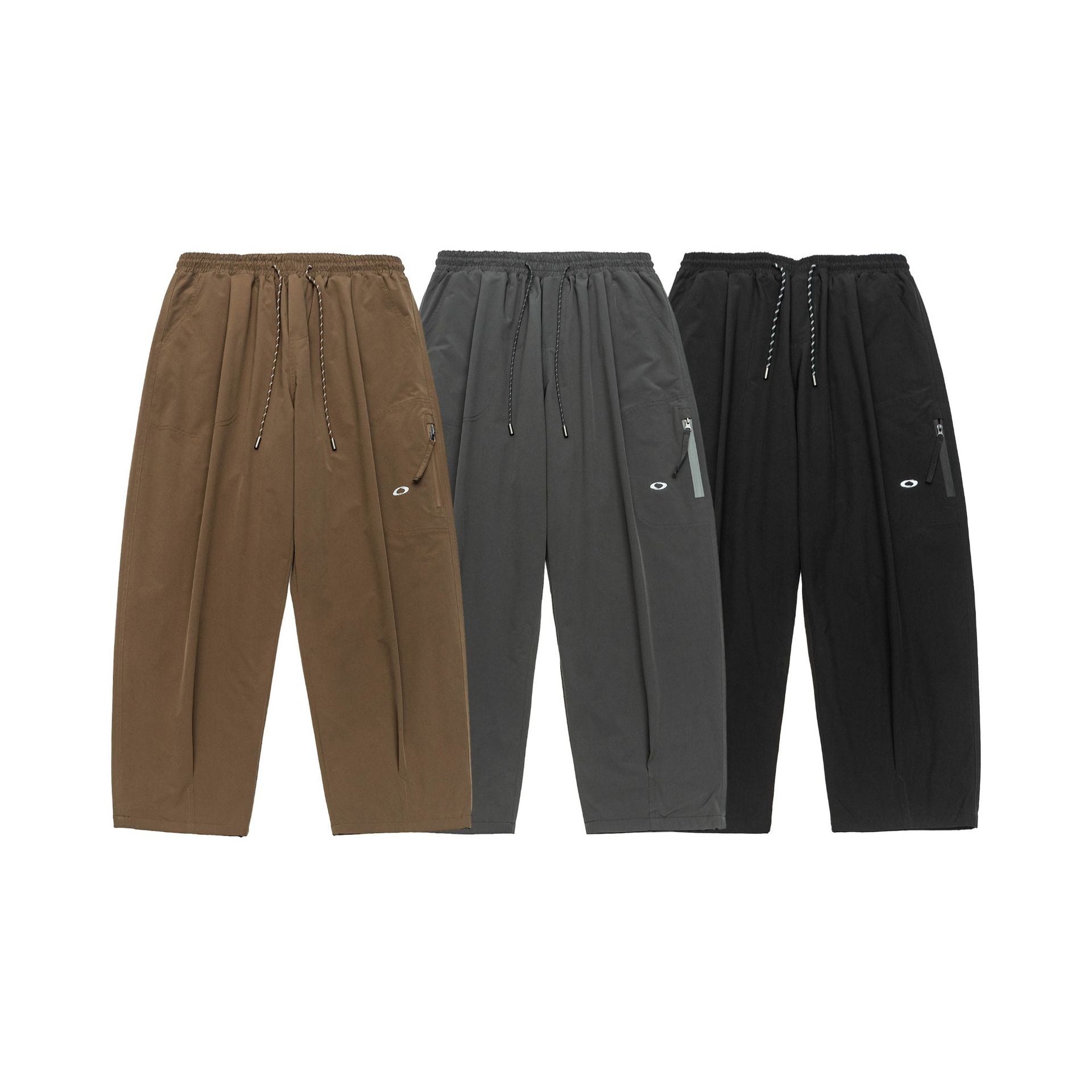 Embroidered Zipper Pocket Loose Pants Men's Velvet Parachute Pants