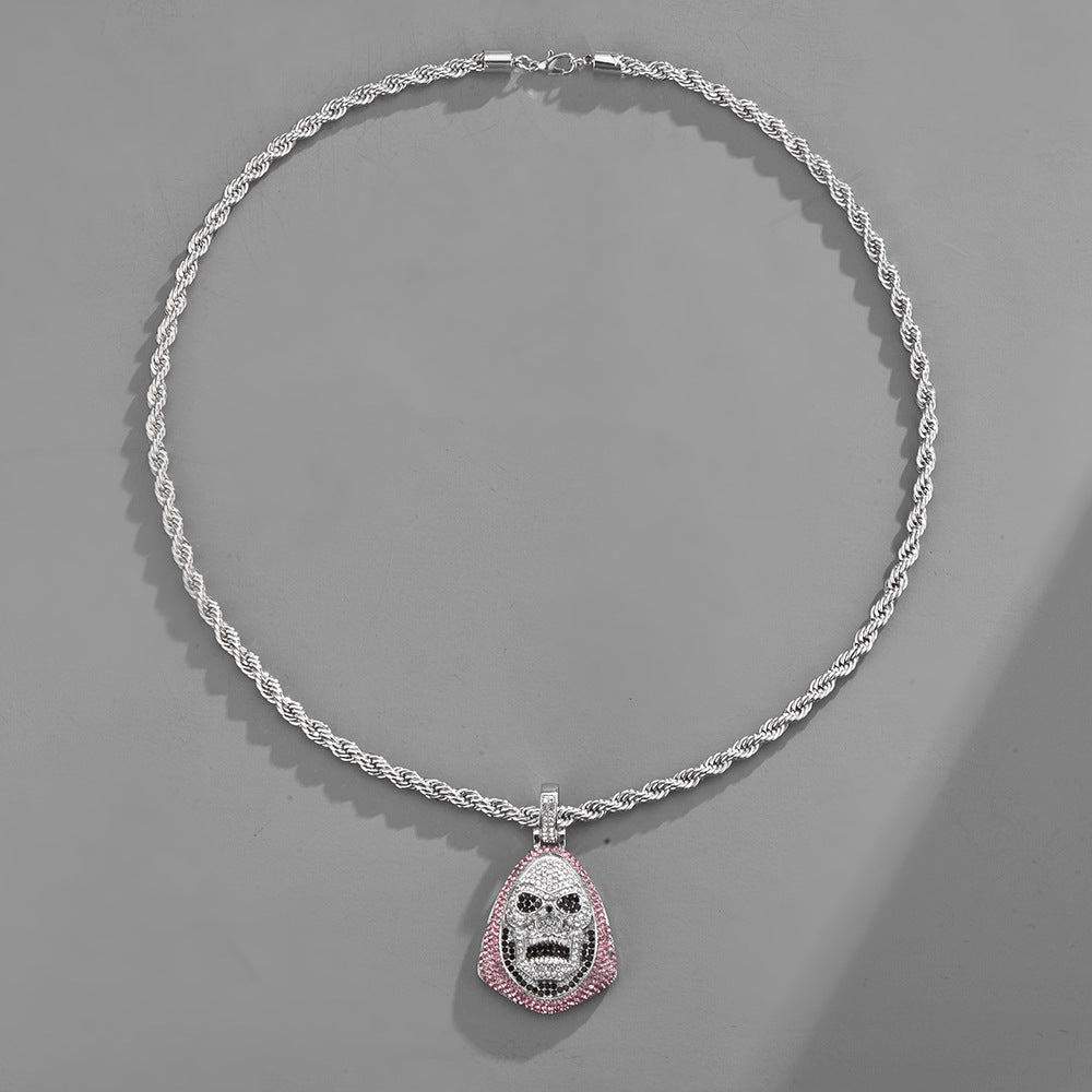 Hip-Hop Personality New Skull t Full Diamond Men And Women Couple Necklace Pendant