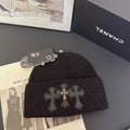 Knitted Hat with Cross Design Warm Ear Protection Beanie