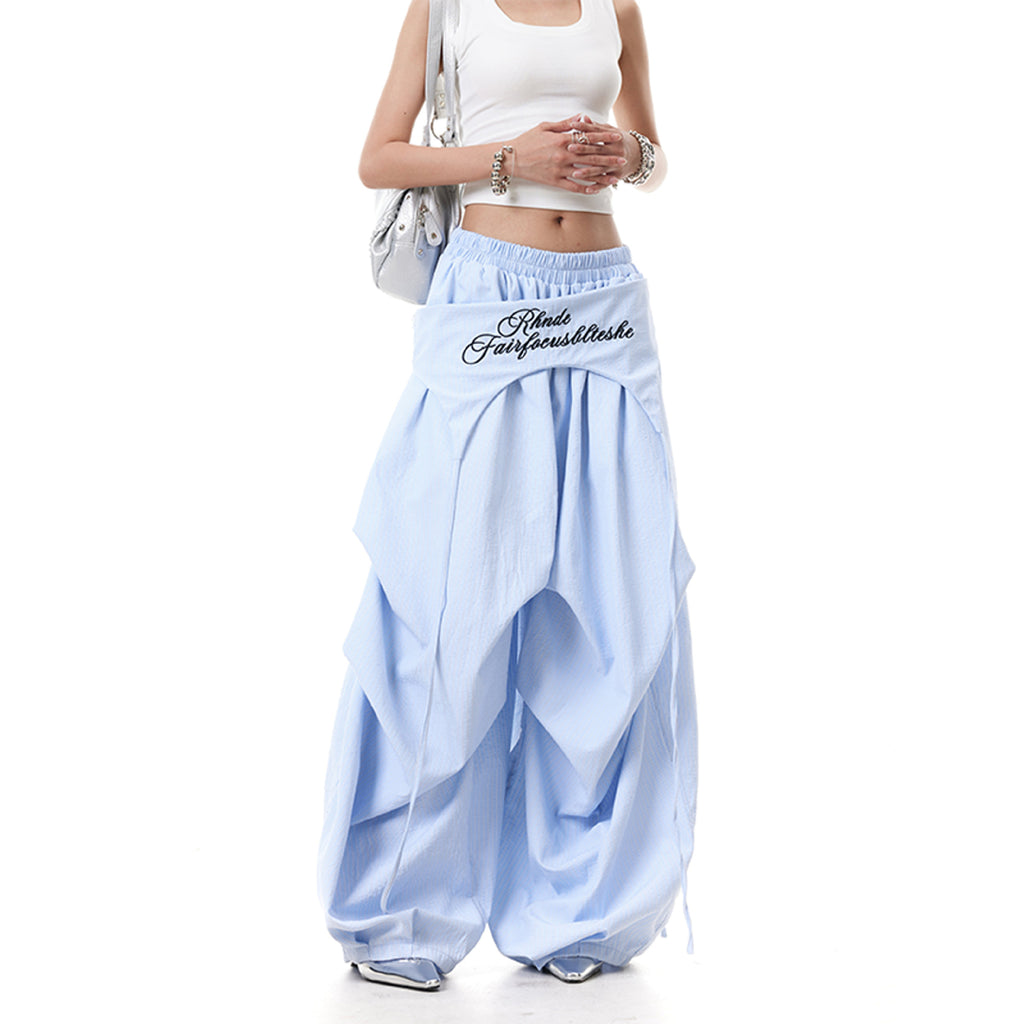 Strap striped casual wide leg pants fart curtain parachute pants